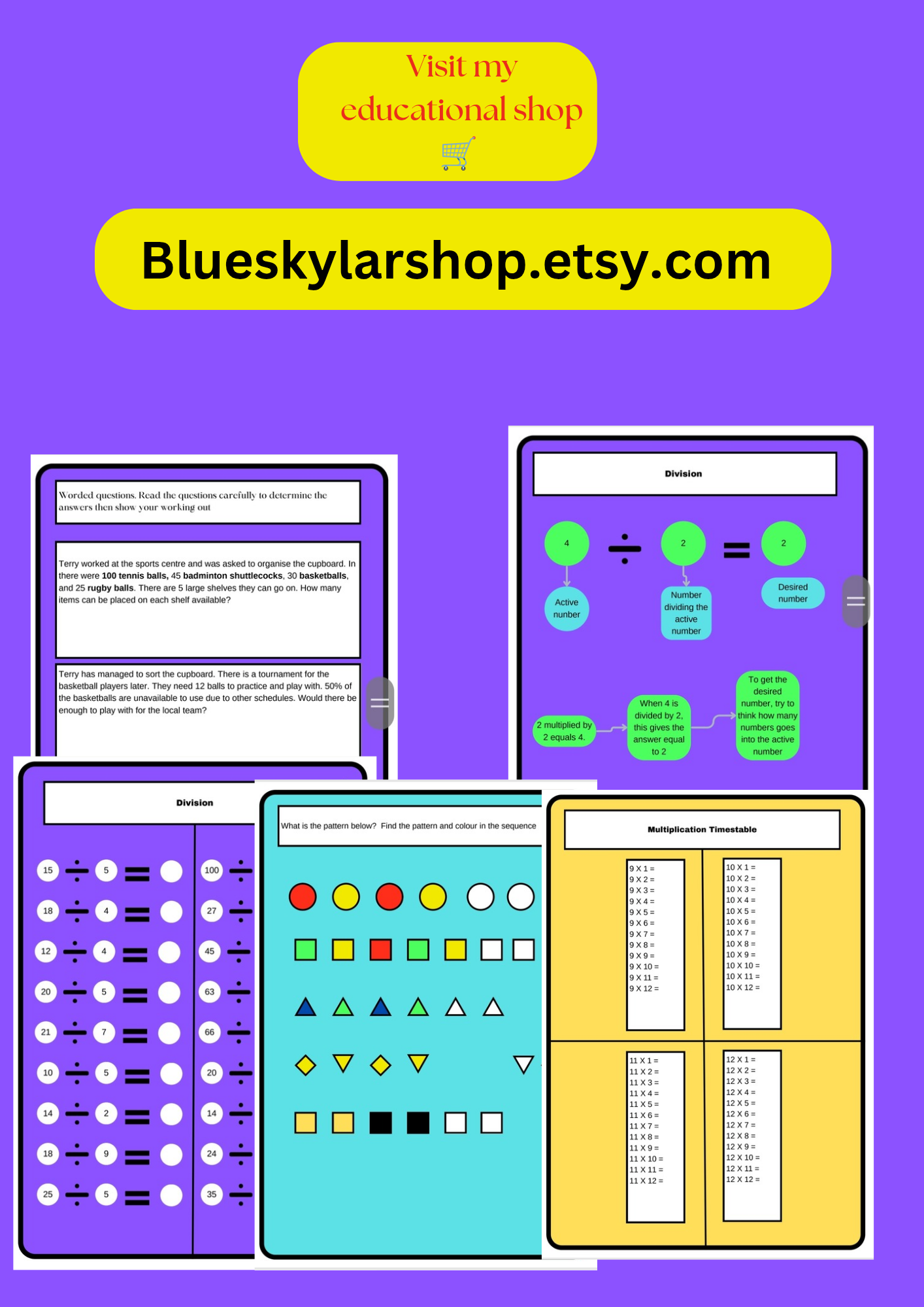 A website link to Etsy page to purchase a workbook: English or Maths
